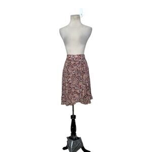 By Anthropologie brown floral faux wrap pull on mini skirt size XS